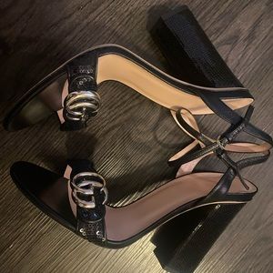 ***AUTHENTIC*** GUCCI MARMONT GG BLACK SEQUIN AND LEATHER SANDALS SZ 40
